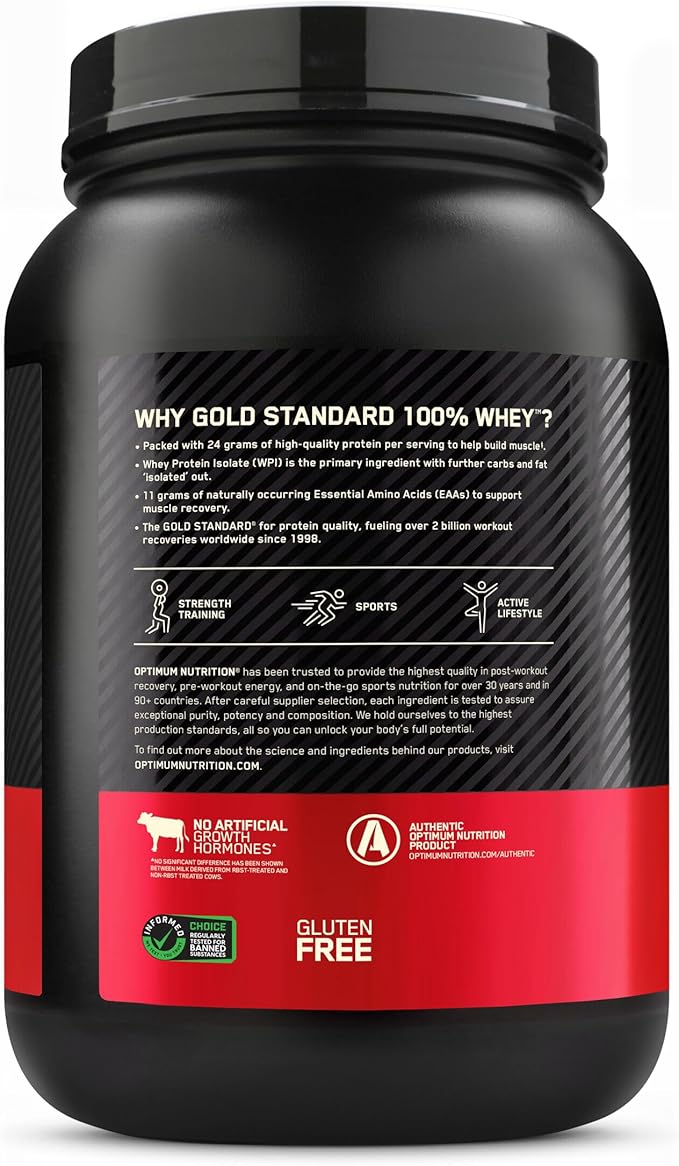 Optimum Nutrition Gold Standard 100% Whey Protein Powder from Whey Isolates Vanilla Ice Cream - 2 Pound