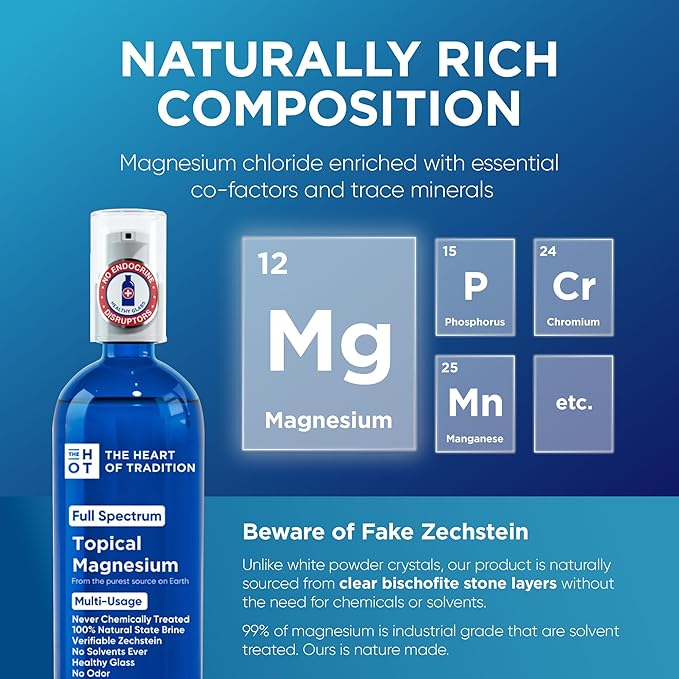 Topical Magnesium Oil Spray Glass Bottle from Ancient Zechstein Sea and Trace Mineral 7 floz - Transdermal Pure Magnesium Spray Oil for Feet Muscle Relaxation Leg Cramps Sleep and Overall Health