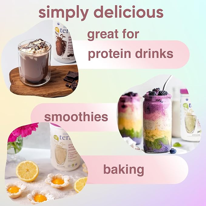 simply tera's Pure Whey Protein Powder - Dark Chocolate Clean Protein Powder Grass Fed Whey Protein Powder Without Artificial Sweeteners Clean Label Non-GMO Kosher rBGH-Free - 24 Oz