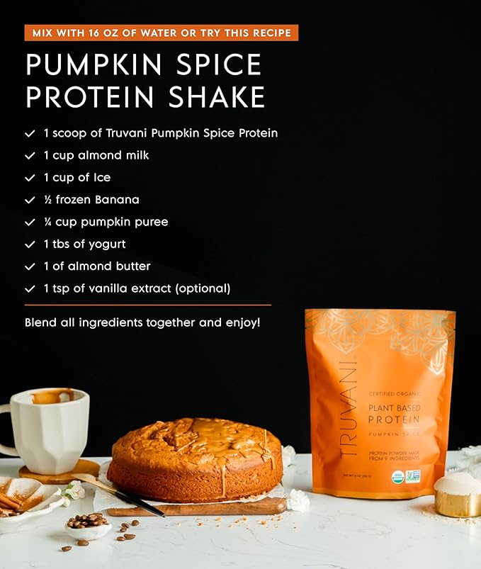 Truvani Vegan Pea Protein Powder | Pumpkin Spice | 20g Organic Plant Based Protein | 10 Travel Packets | Keto | Gluten &amp Dairy Free | Low Carb | No Added Sugar