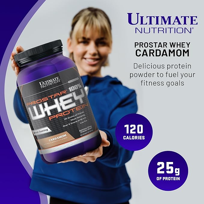 Ultimate Nutrition Prostar Whey Protein Powder Isolate Cardamon - Low Carb High Protein Powder Shake for Muscle Gain &amp Recovery - Low Sodium Low-Fat &amp Keto Friendly - 2 lbs Tub