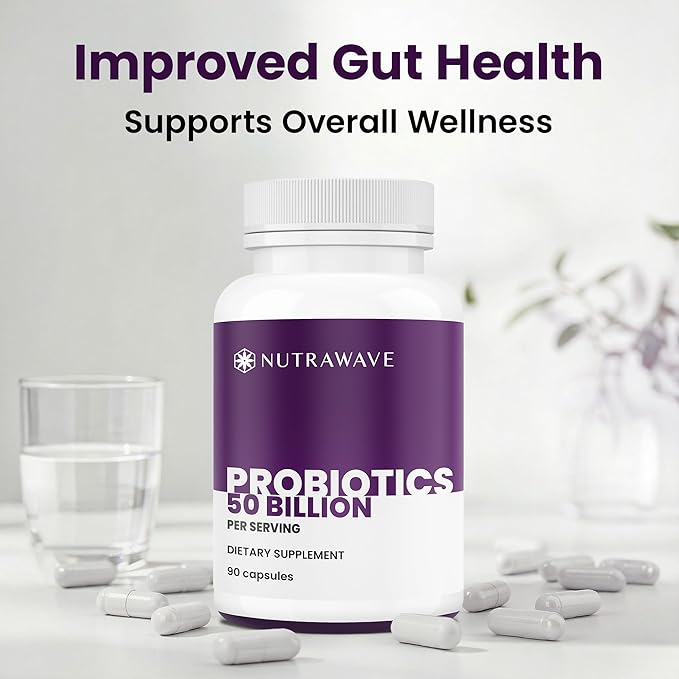 Nutrawave 50 Billion Probiotics for Women &amp Men 15 Strains Active Culture. Relieves Bloating &amp Constipation Improved Digestion &amp Gut Health Supplement Vegan. 60 Powerful Small Capsules.