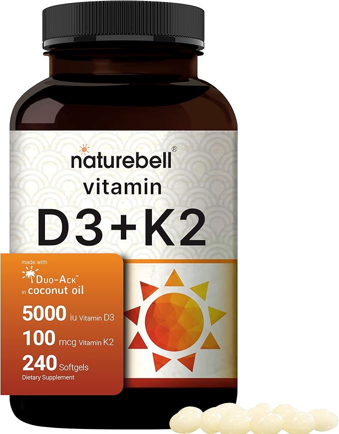 NatureBell Vitamin D3 5000iu with K2 MK-7 100mcg Softgels &amp Citrus Bergamot Veggie Capsules 5000 mg Equivalent Bundle Pack | Bioavailable Virgin Coconut Oil Softgels | High Antioxidant Level