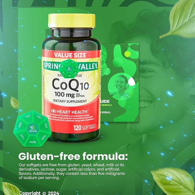 Rapid-Release CoQ10 100 mg 120 Softgels with Bundle Exclusive Vitamins &amp Minerals - A to Z - Better Ligth&ampSpring Guide + Weekly Pill Organizer (3 Items)