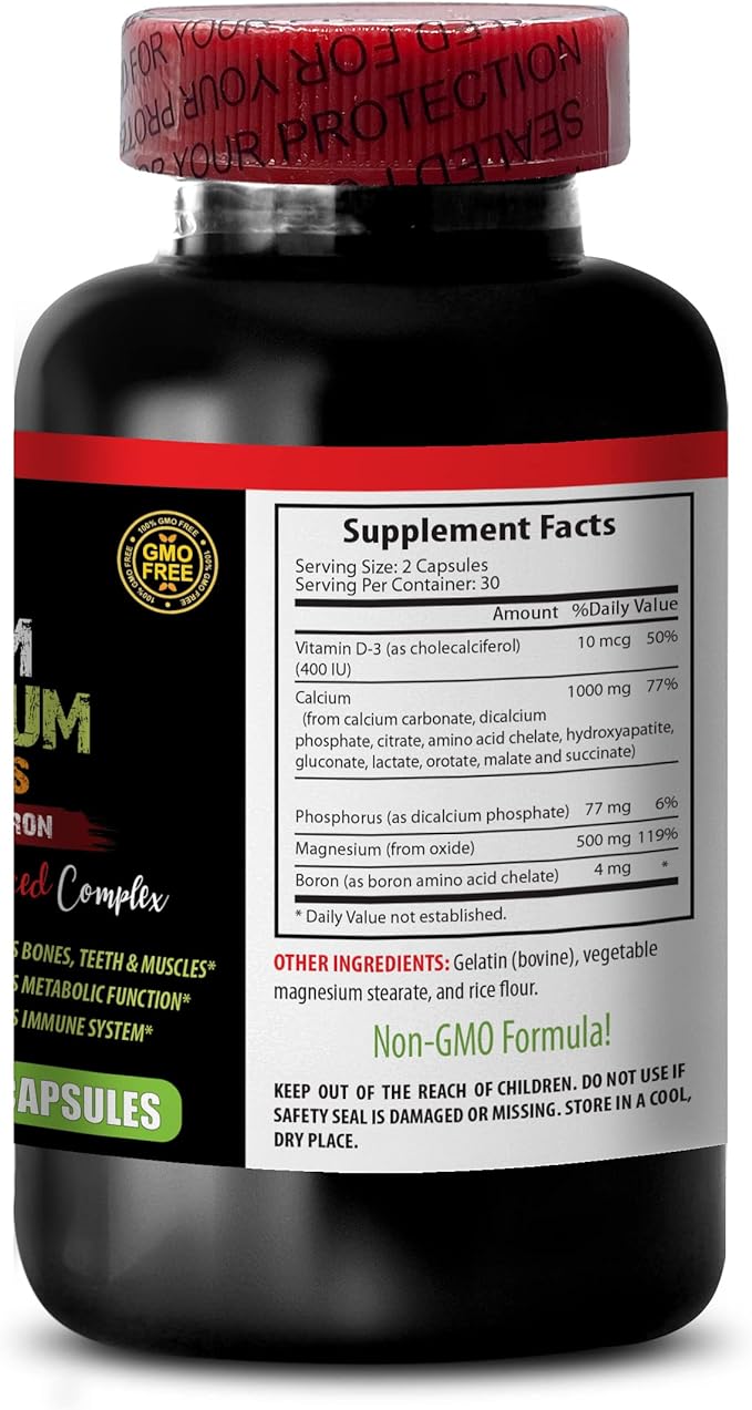 Bone and Joint Vitamins - Calcium Magnesium Phosphorus with Vitamin D-3 and Boron Advanced Complex - Phosphorus Magnesium Calcium Magnesium Supplement Calcium Magnesium Potassium 1 Bot 60 Capsules