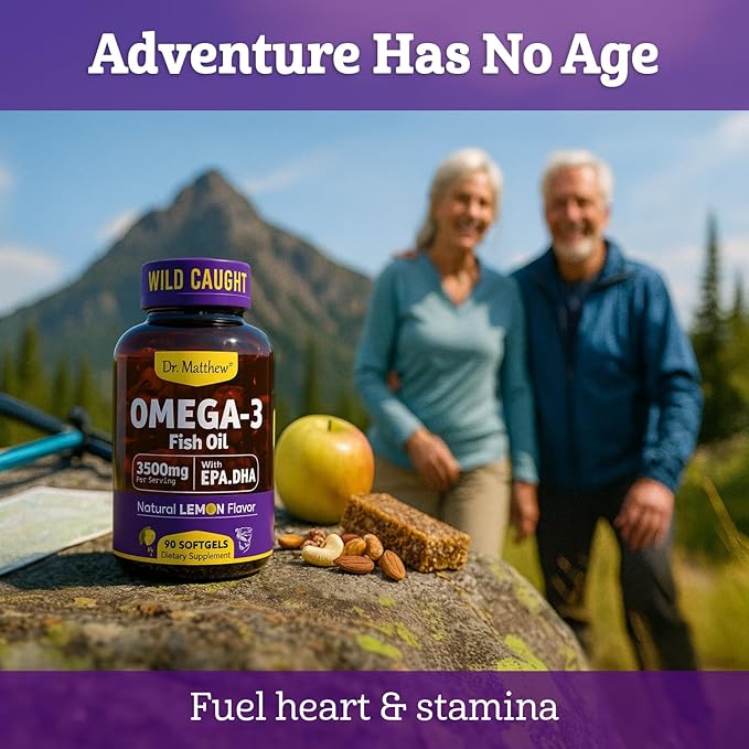 Omega-3 Fish Oil 3500 mg High EPA &amp DHA – No Fishy Taste Easy to Swallow Burpless Natural Lemon – Supports Heart Brain &amp Joint Health – 90 Softgels – Wild Caught.
