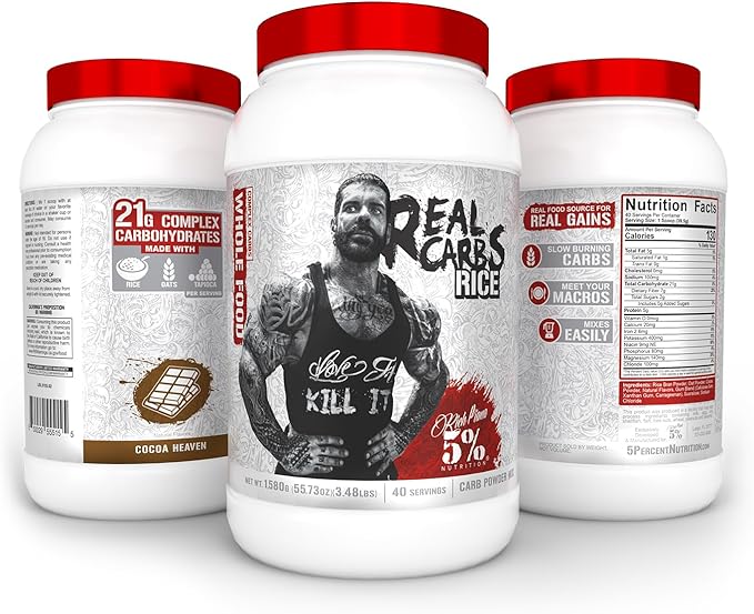 5% Nutrition Rich Piana Real Carbs Rice with Real Food Complex Carbohydrates Long-Lasting Low Glycemic Energy for Pre-Workout/Post-Workout Recovery Meal 3.5 lb 40 Servings (Cocoa Heaven)