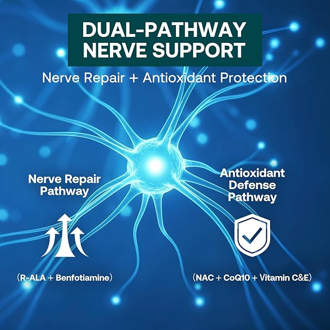 Neuropathy Support Nerve Supplement – Advanced R-Alpha Lipoic Acid Supplement with Benfotiamine NAC &amp B-Complex for Nerve Health Antioxidant &amp Cellular Energy - Vegan 120 Softgels