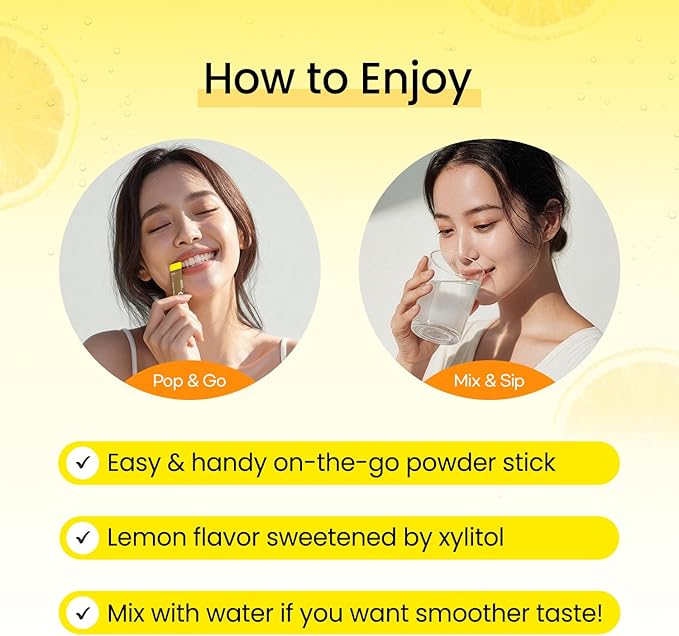 DONGKOOK Vita Pop 2000mg Vitamin C Vitamin D &amp Biotin Powder Stick Sugar Free Korean Vitamin C Supplement Multivitamin Immune Support Antioxidants for Healthy Skin Non-GMO Lemon Drink Mix 100 Pa
