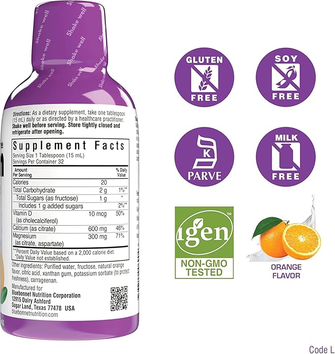 Bluebonnet Nutrition Liquid Calcium Citrate Magnesium Citrate Vitamin D3 Bone Health - Bundle of Orange Blueberry Lemon and Strawberry Flavor 4 Bottle of 16 Fl Oz Each (64 Fl Oz Total)