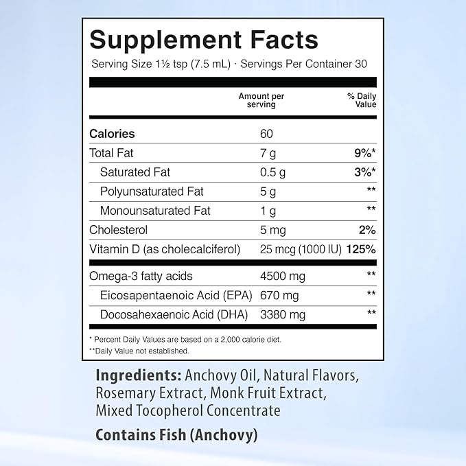 5X Ultimate Strength Omega 3 Fish Oil Liquid with Vitamin D Burpless Liquid Fish Oil Supplements with High DHA and EPA Omega 3 Fatty Acid Supplements 7.60 floz Lemon Flavor
