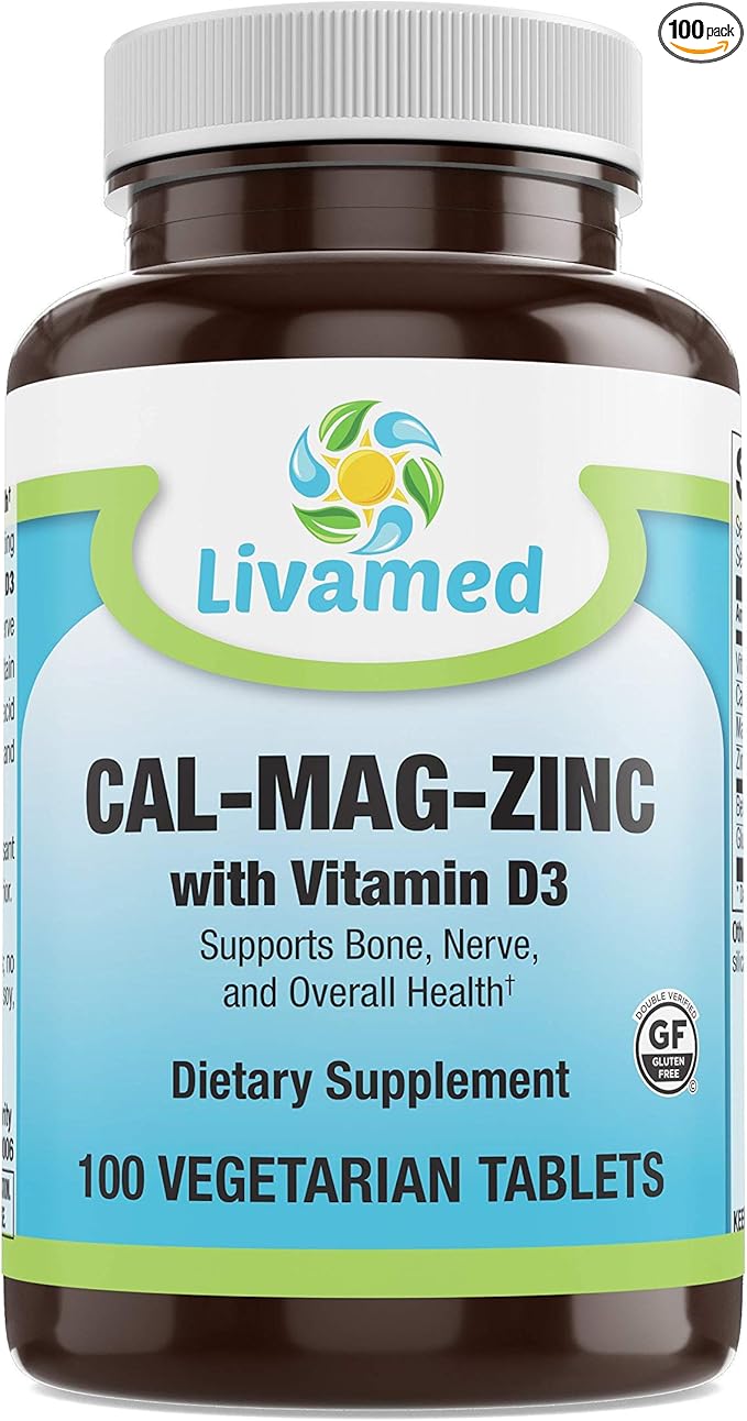 Cal-Mag-Zinc Chelated with Vitamin D3 Bone Strength Supplement -Healthy Bones &amp Teeth Heart Muscle &amp Healthy Cardiovascular System -Best Whole Food Vitamin &amp Mineral Complex-100 Vegan