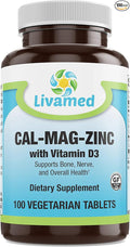Cal-Mag-Zinc Chelated with Vitamin D3 Bone Strength Supplement -Healthy Bones &amp Teeth Heart Muscle &amp Healthy Cardiovascular System -Best Whole Food Vitamin &amp Mineral Complex-100 Vegan
