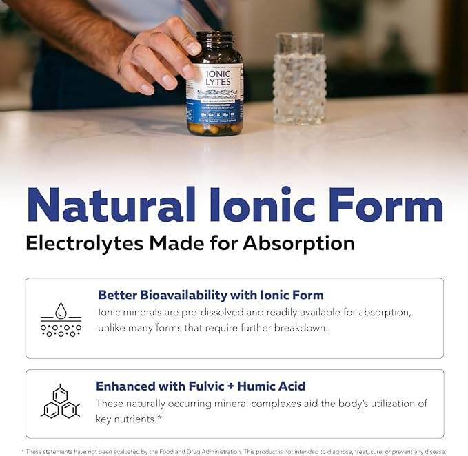 Ionic Lytes™ Electrolyte Mineral Complex with Ionic Sea Salt Fulvic &amp Humic Acid - Supports Hydration Electrolyte &amp Mineral Balance &amp Muscle Function (60 Capsules) - Soy-Free Gluten-Fre