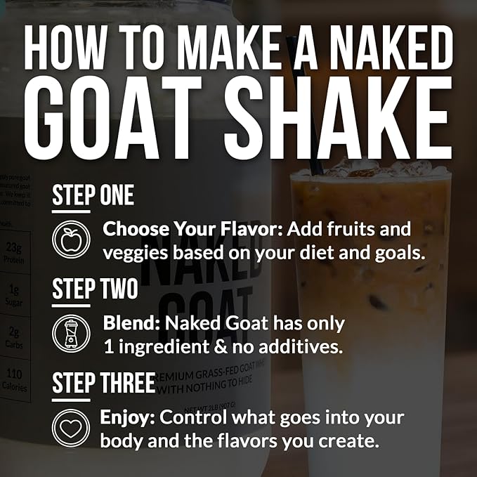 NAKED Goat Vanilla Protein Powder - Pasture Fed Goat Whey Protein Powder from Small-Herd Dairies - Only 3 Ingredients - GMO Free Soy Free - All Natural - 23 Grams of Protein - 25 Servings