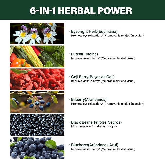 Eyebright Herb Eye Health Drops Bilberry &amp Lutein Liquid Extract Herbal Supplement for Eye Strain Relief &amp Sight Care Support. Euphrasia Officinalis Arándanos Luteína para Los Ojos. 2oz