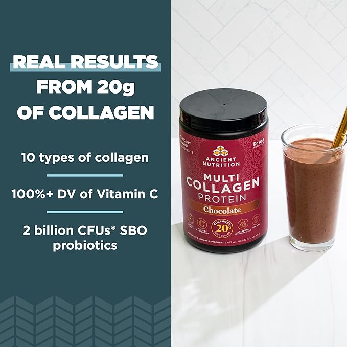 Ancient Nutrition Multi Collagen Protein Powder Chocolate 40 Servings + Bone Broth Protein Powder Chocolate 40 Servings