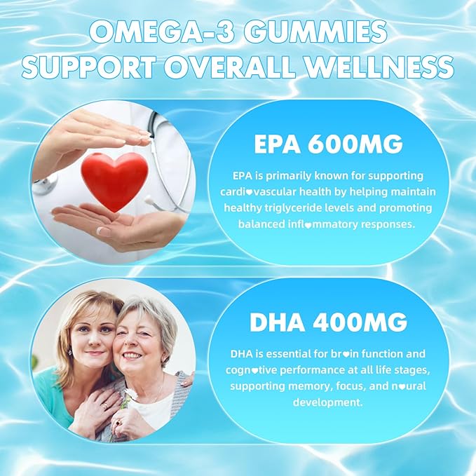 softbear Omega 3 Gummies for Women &amp Men &amp Kids Omega 3 Supplements 1200mg Vegan Omega 3 Fatty Acids DHA EPA with Vitamins Support Eye &amp Brain Health Sugar Free Strawberry Flavor 120 Cou