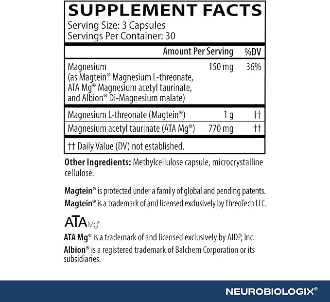 Neurobiologix MindMag Ultra with Magnesium L-Threonate for Men &amp Women Triple Action Magnesium Complex for Memory Calm Relaxation &amp Cognitive Performance Gluten Free Vegetarian 120 Capsu