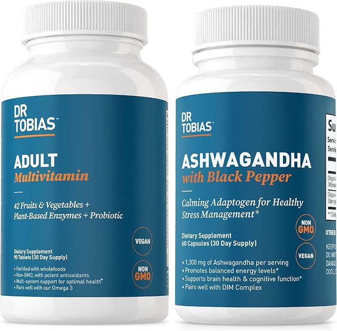 Dr. Tobias Adult Multivitamins and Ashwagandha Capsules Support Overall Wellness &amp Balanced Energy &amp Resilience Vegan Non-GMO