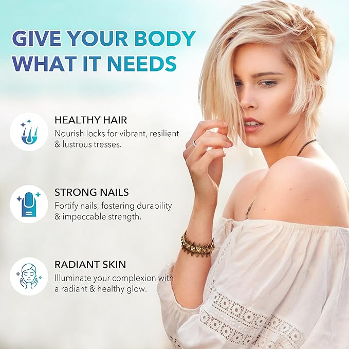 Hair Skin and Nails Vitamins – Biotin + Fo-Ti Bamboo &amp Horsetail Extracts + PABA – Herbal Beauty Complex for Hair Growth Radiant Skin &amp Strong Nails – 60 Vegan Capsules