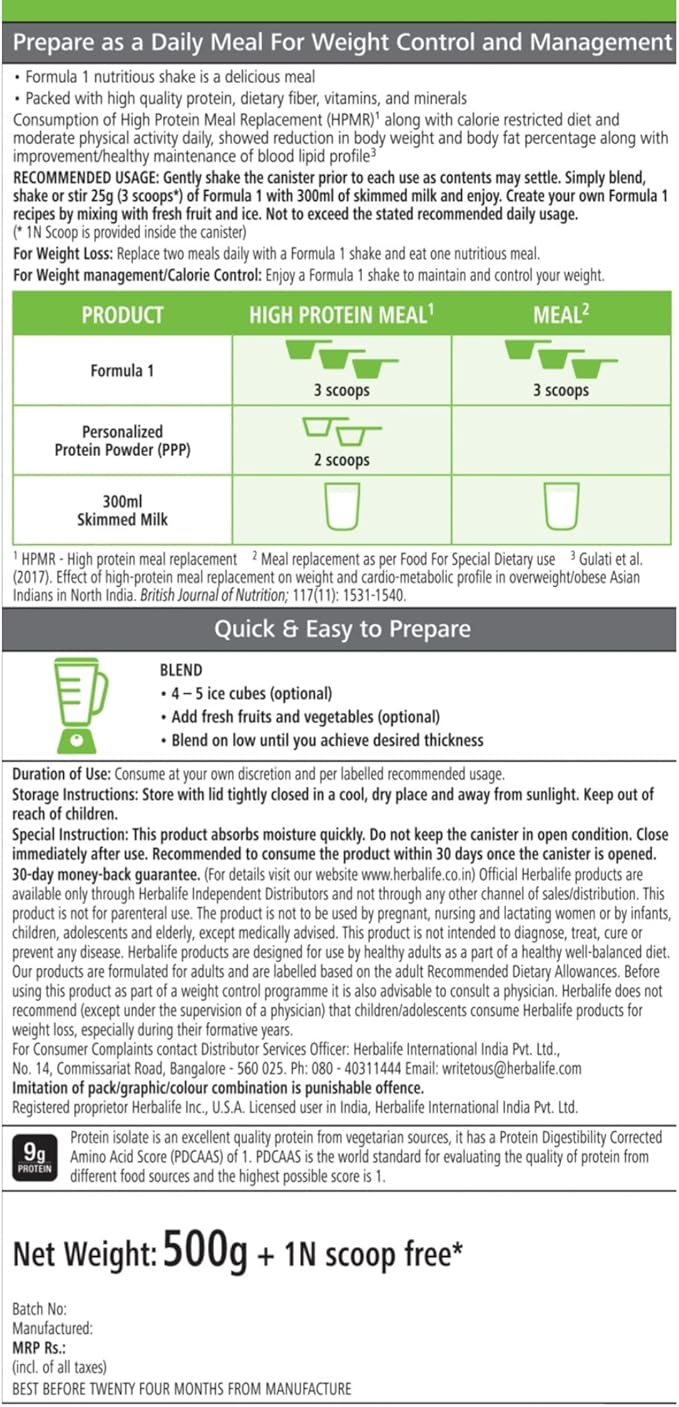 Herbalife Formula 1 Nutritional Shake Mix 500g - Dutch Chocolate