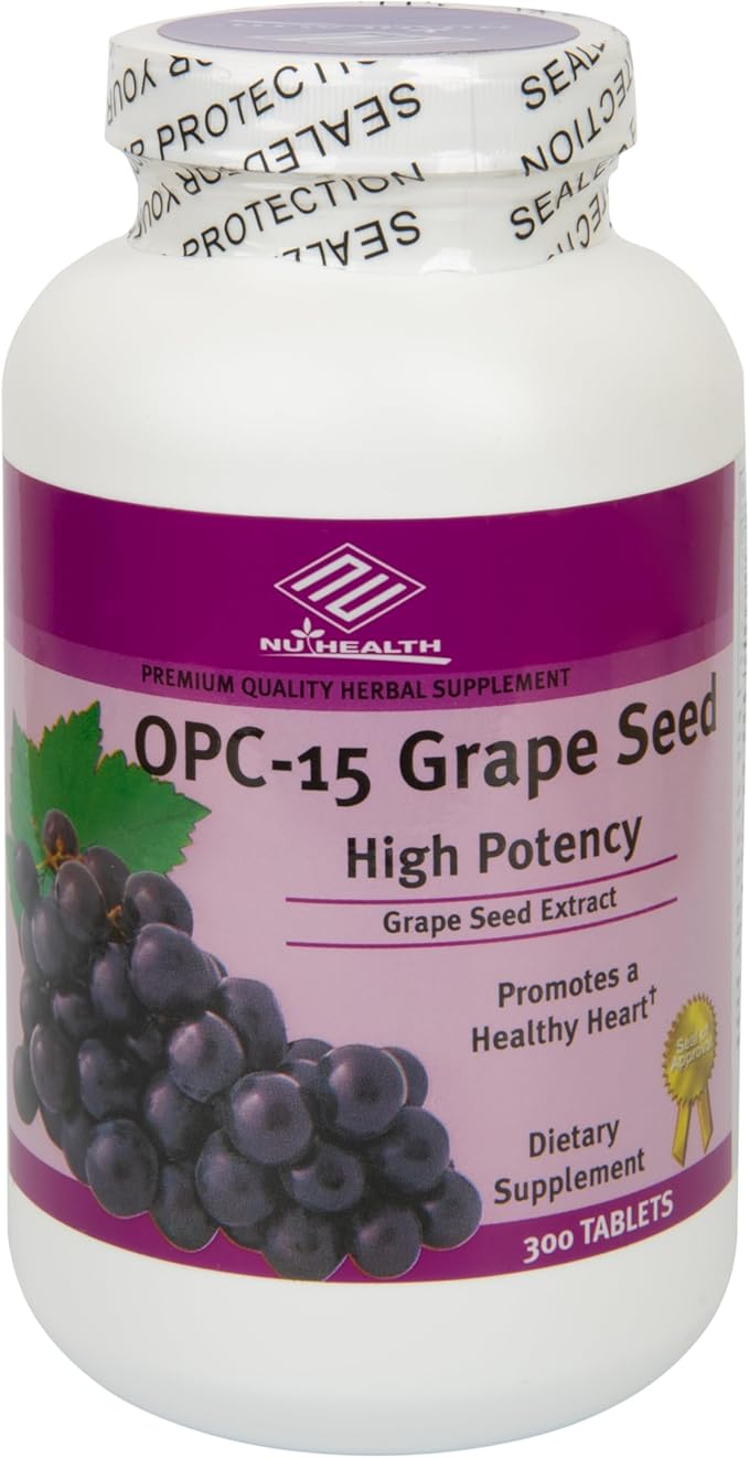 Nu-Health Grapeseed Extract Capsules | Grape Seed Extract with Vitamin C Selenium &amp OPC-15 | Antioxidant Support | Non-GMO | 300 Tablets