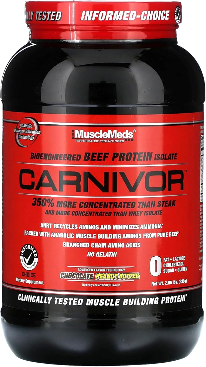 MuscleMeds Carnivor Beef Protein Isolate Powder 23 Grams Protein 0 Fat 0 Sugar 0 Cholesterol Lactose Free Chocolate Peanut Butter 2.2 Pound 28 Servings