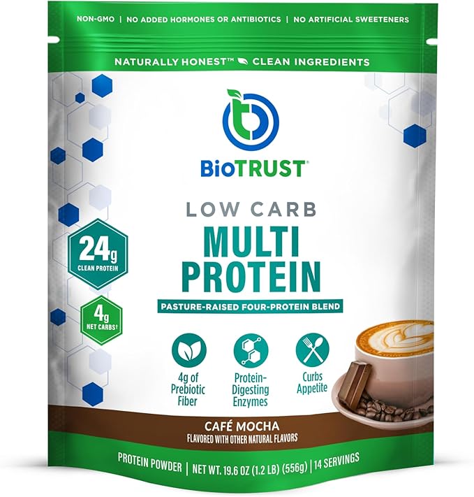 BioTrust Low Carb Protein Powder – Delicious Whey &amp Casein Blend from Grass-Fed Hormone Free Cows – Non GMO Gluten Free (Cafe Mocha)