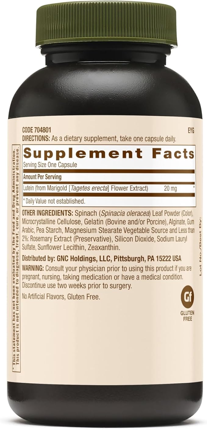 GNC Natural Brand Lutein 20mg Supports Eye Health 60 Capsules