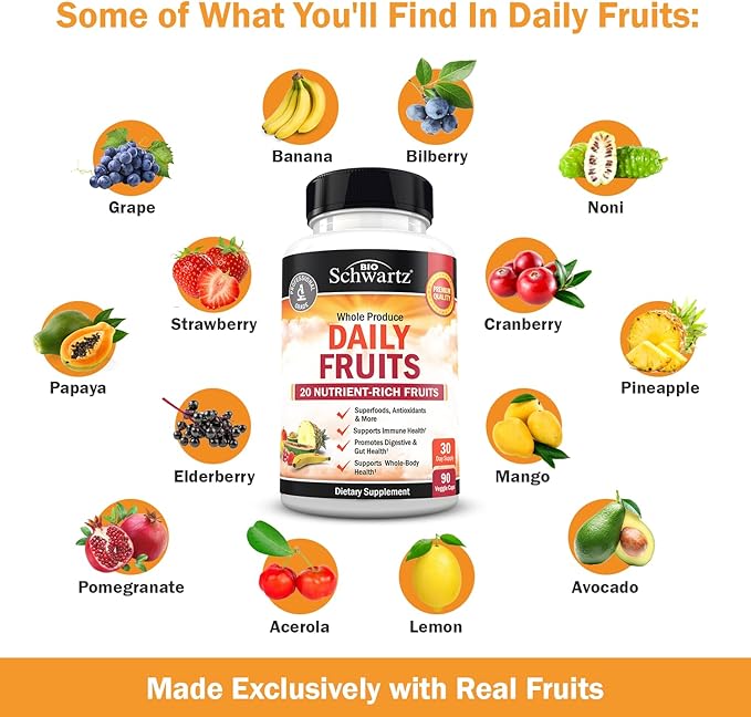 BioSchwartz Daily Fruits and Veggies Supplement for Women and Men (1 Month Supply) Plus Daily Multivitamin for Women 50 &amp Over (1 Month Supply)