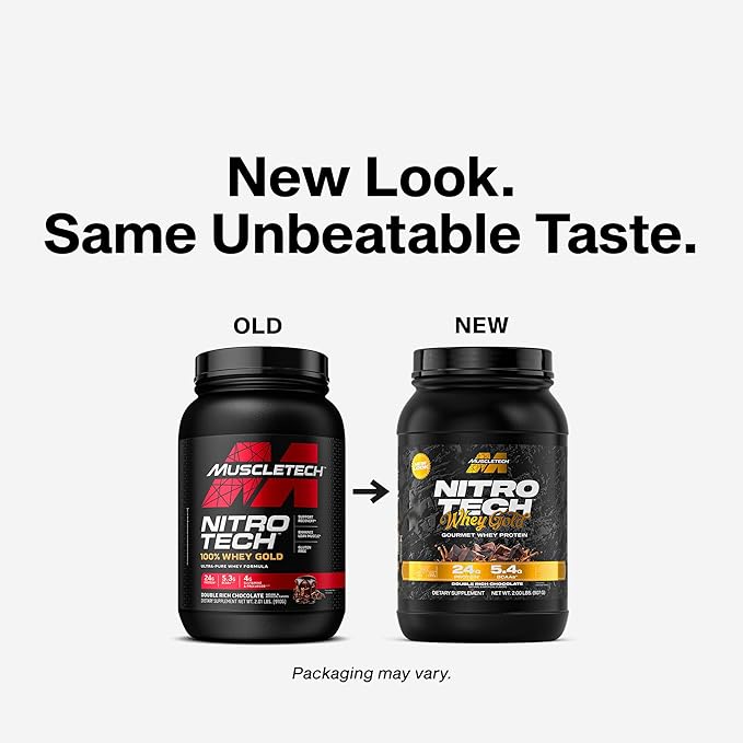 Muscletech Whey Protein Powder (Double Rich Chocolate 2LB) - Nitro-Tech Whey Protein Isolate Smoothie Mix for Lean Muscle &amp Recovery - 24g of Whey Gold for Women &amp Men - Packaging May Vary