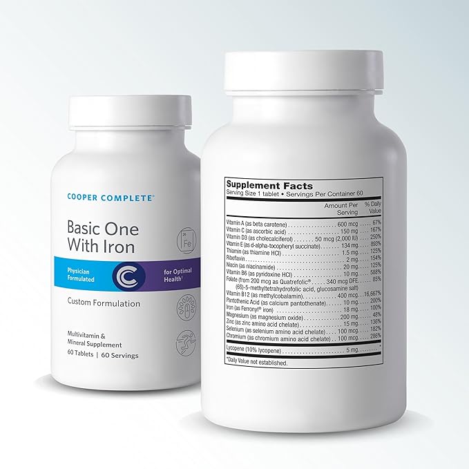 Cooper Complete - Basic One Multivitamin with Iron - Daily Multivitamin and Mineral Supplement Plus Fish Oil Supplement - 60 Day Supply