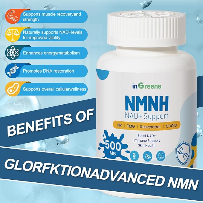 500mg NMNH NMN Supplement Alternative with NR TMG Resveratrol COQ10 NAD Supplement Anti Aging Energy Boost NAD+ Levels 120 Capsules