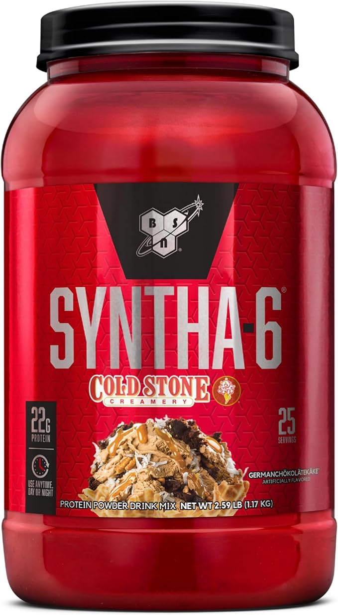 BSN Syntha-6 Whey Protein Powder Cold Stone Creamery- Germanchökolätekäke Flavor Micellar Casein Milk Protein Isolate Powder 25 Servings