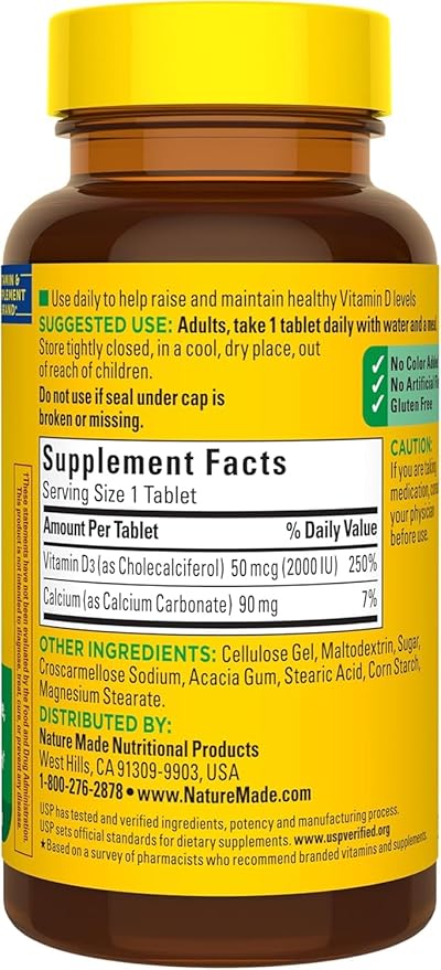 Nature Made Vitamin D3 2000 IU Tablets 100 ea (Pack of 11)