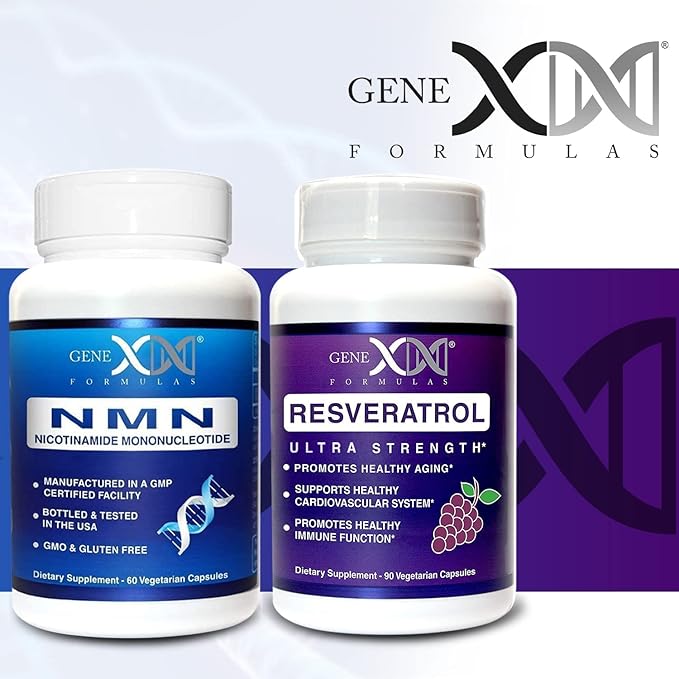 Genex Formulas NMN and Resveratrol Dynamic Duo Supplements | 250mg NAD+ Precursor and Ultra Strength 1500mg Resveratrol w/BioPerine for Healthy Aging Support