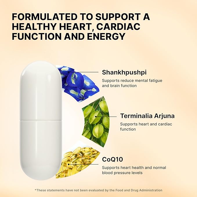 Nature's Pure Blend CoQ10 Plus – Antioxidant Formula with Arjuna &amp Shankhpushpi – CoQ10 Ubiquinol for Circulation Blood Flow &amp Energy – Coenzyme Q10 Supplement for Immune System – 60 Capsules