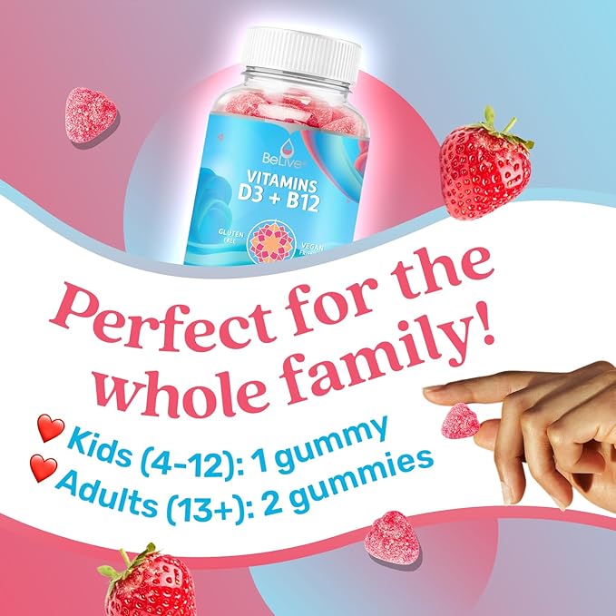 BeLive Vitamin Bundle D3+B12 + Vitamin C for Inmune Support Bone and Muscle Strenght and Energy Vegan