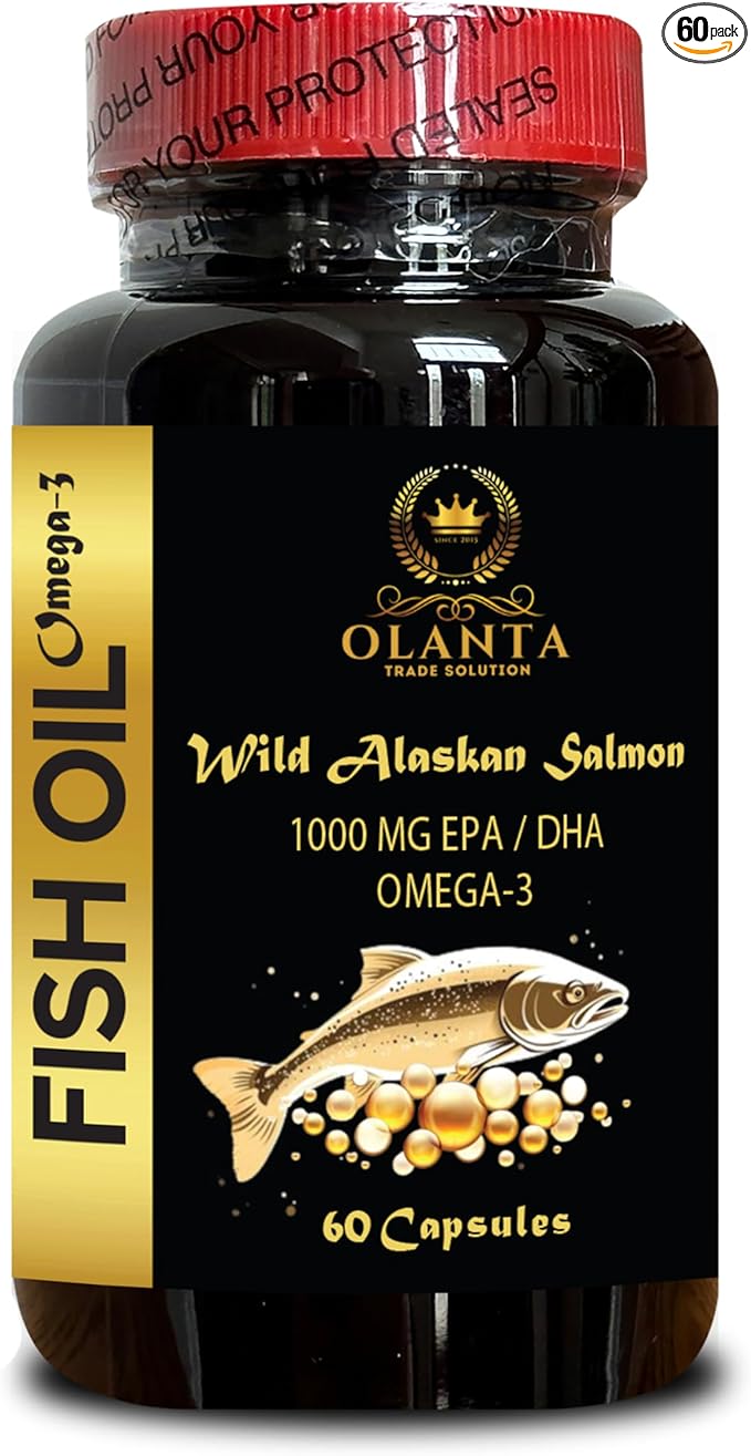 Wild-Caught Alaskan Salmon | Natural Source of Omega-3 Fatty Acids EPA and DHA | Immune Booster | Brain and Eyes Support - 1 Bottle 60 Capsules