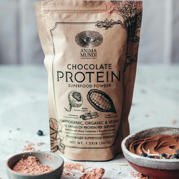Anima Mundi Apothecary Chocolate Protein Superfood Powder - Organic Vegan Protein Powder - Nutrient-Dense Chocolate Plant Based Protein Blend with Adaptogens for Energy &amp Strength (567g)