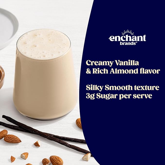 Enchant Organic Protein Powder Vanilla Almond flavor – 20g Plant Protein sourced from North American Farms 5g Prebiotic + fiber USDA Organic Non-GMO Plant-based Non-Dairy Vegan 0.84 lb