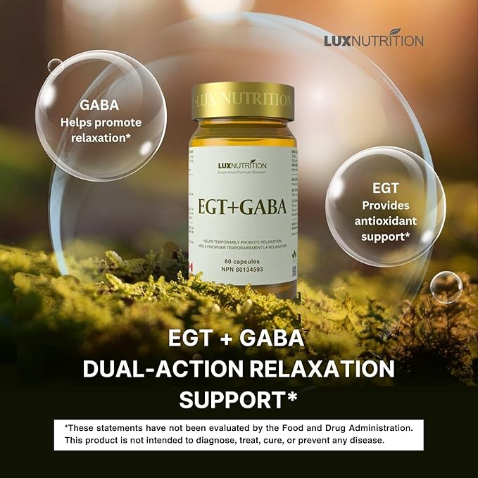 EGT + GABA Supplement | Antioxidant Support &amp Relaxation Aid | Supports Calm Mental Clarity &amp Balanced Mood | 60 Capsules
