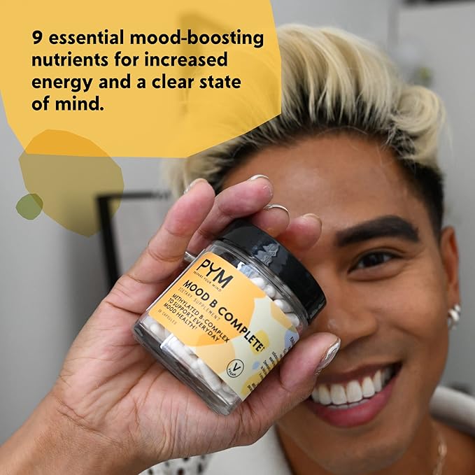 Vitamin B Complex Mood Support Supplement by PYM (30 Count) | Methylated B Complex for Everyday Mood &amp Energy Support | Non-GMO Vegan Gluten-Free
