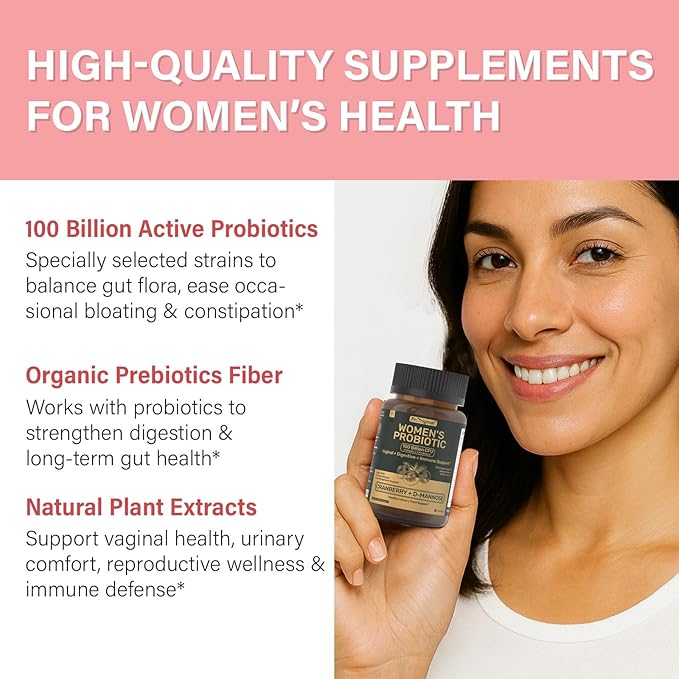 Probiotics for Women – Women’s Probiotic for Digestive Vaginal Urinary Health &amp pH Balance – 100 Billion CFU 11 Strains with Organic Prebiotics Cranberry Extract D-Mannose – Non-GMO 180 Caps
