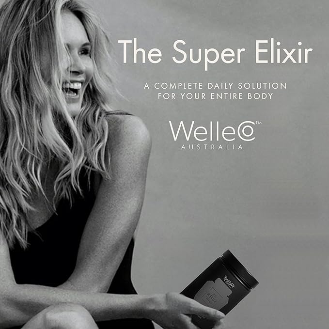 WelleCo The Super Elixir Daily Greens Powder Probiotic Drink Mix with Whole Foods Gluten Free Vegan Gut Health Powder Energy Immunity Healthy Skin Hair &amp Nails (Jar Blood Orange)
