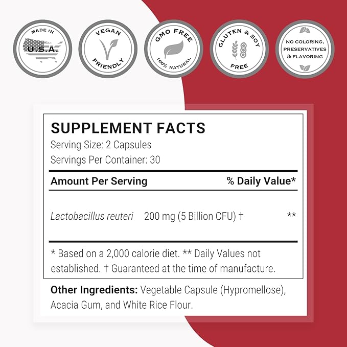 Supersmart - Lactobacillus Reuteri 5 Billion CFU per Day - Probiotic Supplement | Non-GMO &amp Gluten Free - 60 * 3 DR Capsules