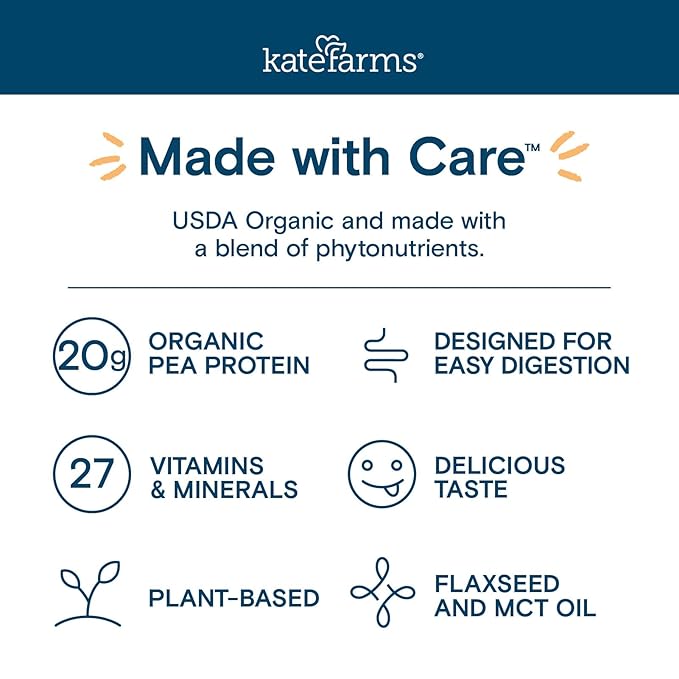 KATE FARMS Organic 1.4 High Calorie Nutrition Shake Chocolate 20g Protein 27 Vitamins and Minerals Meal Replacement 11 oz (12 Pack)