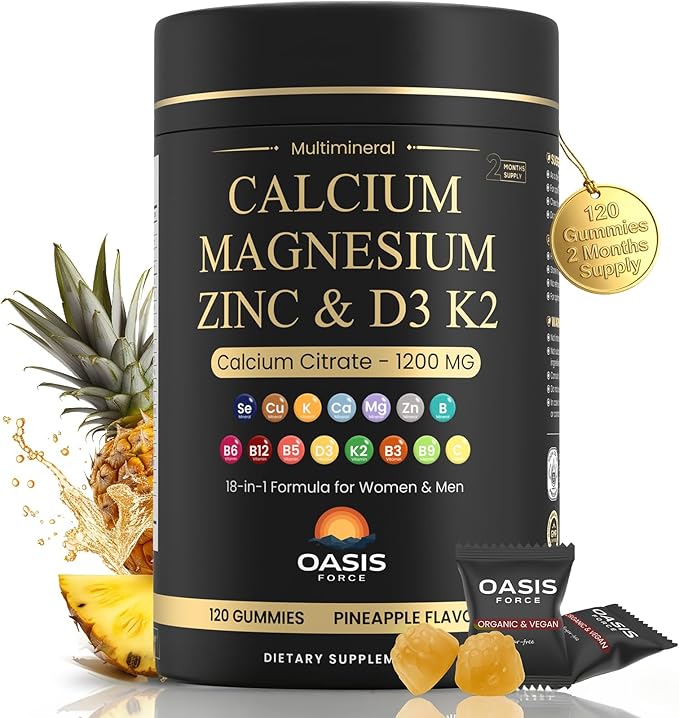 Calcium 1200 mg with Vitamin D3 Gummies Calcium Citrate Supplements for Women &amp Men with Magnesium Zinc Vitamin D3 &amp K2 Potassium Chews for Bone Strength &amp Muscle Support Sugar Free