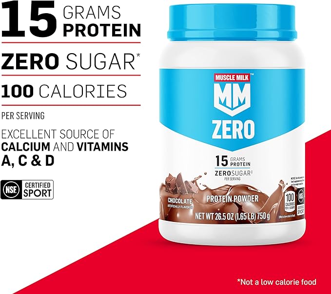 Muscle Milk Zero Protein Powder Chocolate &amp Vanilla 15g Protein 1.65lb 25 Servings Bundle